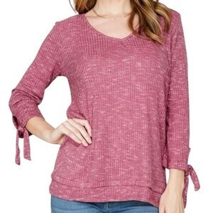 NWT ALLIE & ROB Red Heathered 3/4 Length Tie Knot Sleeve Size Large